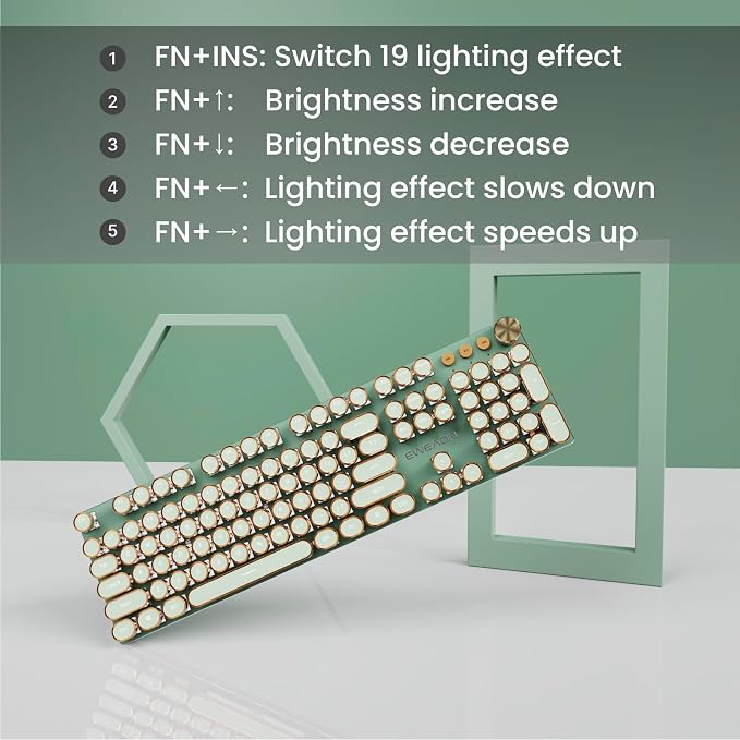 EWEADN V20 Typewriter Keyboard Wireless, 104 Keys Typewriter Style Mechanical - Image 6