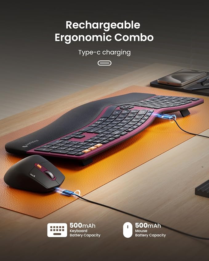ProtoArc Ergonomic Wireless Keyboard Mouse, EKM01 Plus Full Size Ergo Bluetooth - Image 9