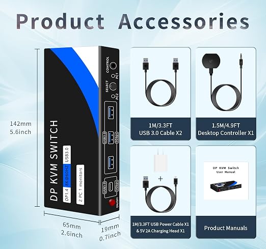 kvm Switch 1 Monitors 2 Computers 8K@60HZ，4K@120HZ，4 Port USB3.0（with 1 USB C - Image 3