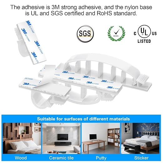 XHF 30pcs Adhesive Cable Wire Clips Kit White, Outdoor Cable Management Wire - Image 3