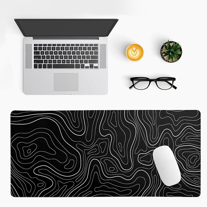 Topographic Contour Black Gaming Mouse Pad XL Geographic Map Lines Extended Big - Image 3