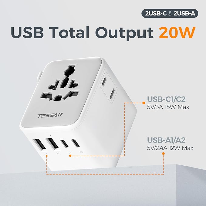 TESSAN Universal Travel Adapter, Power Adapter Worldwide - Image 3