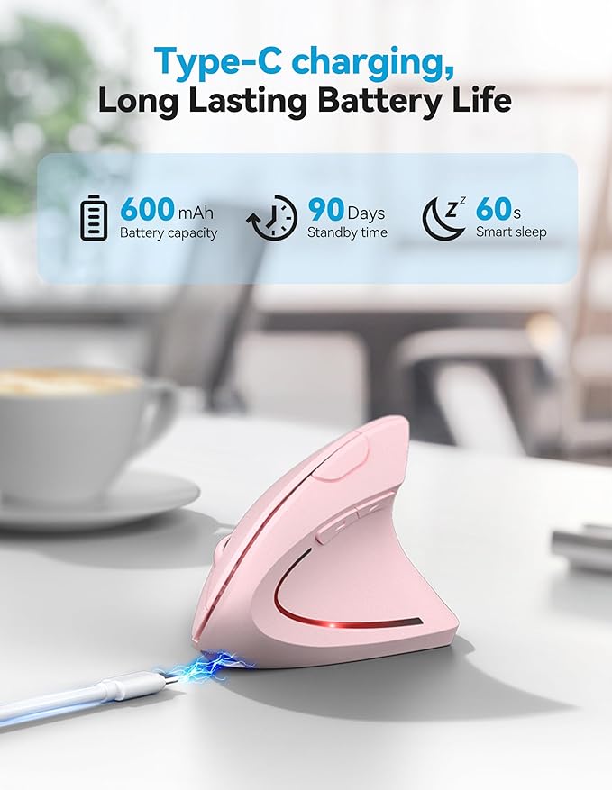 TECKNET Ergonomic Mouse, Rechargeable 2.4G+Bluetooth Vertical Mice 6 DPI - Image 3