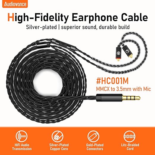 Premium HiFi IEM Cable with Mic – Silver-Plated 3.5mm to MMCX Cord - Image 2