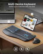 ProtoArc Backlit Bluetooth Ergonomic Keyboard, EK01 Plus Full Size Wireless - Image 3