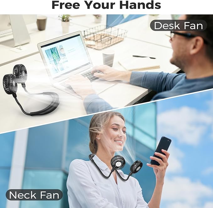 COMLIFE Portable Neck Fan, 5000mAh Rechargeable Battery Powered, 3 Speeds - Image 5