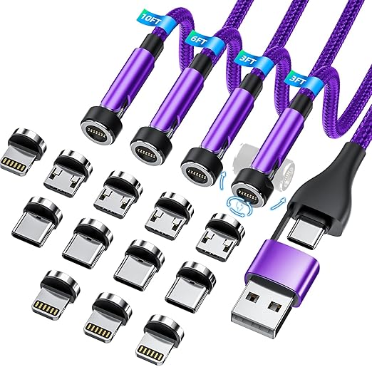 5-in-1 Magnetic Charging Cable, 540° Rotation Magnetic Phone Charger USB A/Type by Ankndo