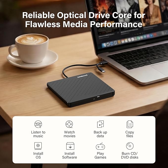 Amicool External USB-C USB 3.0 CD/DVD Drive Burner +/-RW, Ultra-Slim Portable - Image 5