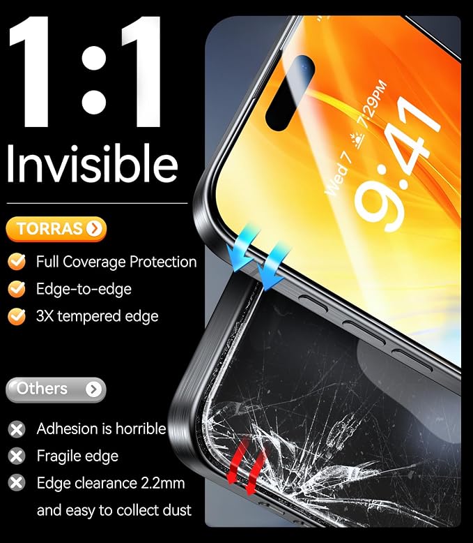 TORRAS Diamond Shield for iPhone 15 Pro Screen Protector 9H+ Unbreakable - Image 5