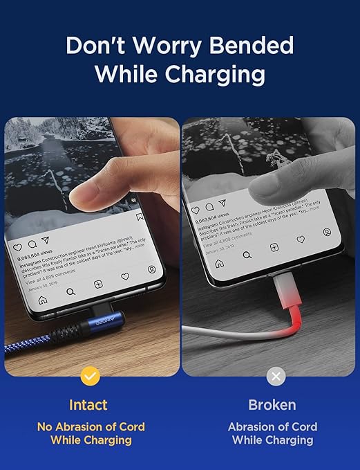 1.6FT USB to USB C Cable, 3.1A C Charger Cable Fast Charging Right Angle - Image 5