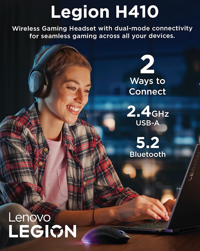 Lenovo Legion H410 Wireless Gaming Headset, Lightweight, Adjustable Headband - Image 4