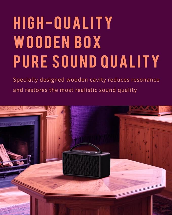 DINDIN Portable Bluetooth Speaker: 80W, 20H Playtime, Loud Wireless Wood - Image 4