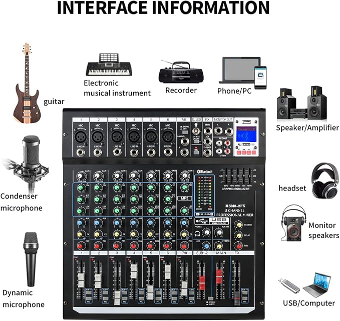 Dj Mixers 8 Channel Audio Mixer Sound Board - Image 5