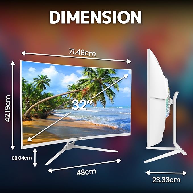 CRUA 32" White Curved Monitor, 4K UHD 1500R VA Screen, 75Hz Computer Monitor - Image 6