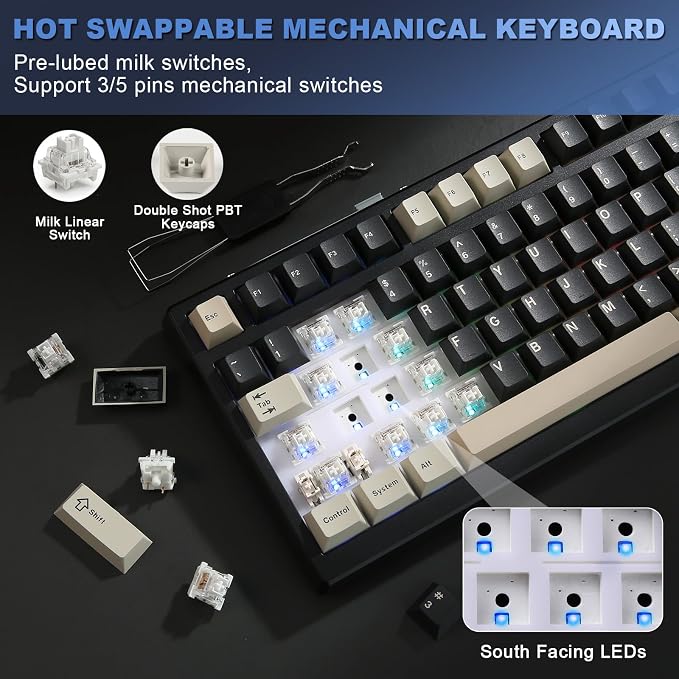 YUNZII YZ98 Gasket Mechanical Keyboard, 99 Key Hot Swappable BT5.0/2.4G/USB-C - Image 3