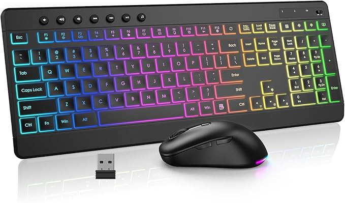 EDJO Wireless Keyboard and Mouse Combo, 10 Backlit Effects, Rechargeable 2.4GHz by EDJO
