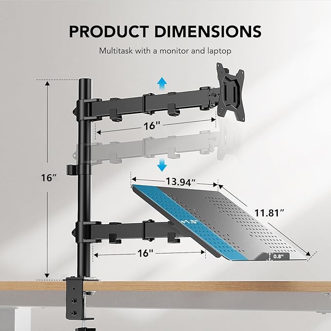 HUANUO Adjustable Monitor Stand, Single Arm Desk Mount - Image 6
