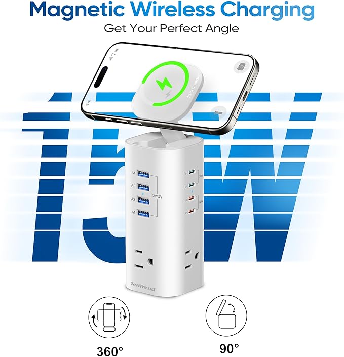 TenTrend Power Strip Tower Surge Protector, 115W Fast Charging Station - Image 3