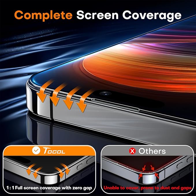 TOCOL for iPhone 16 Screen Protector 9H Hardness Military Grade Shatterproof HD - Image 7