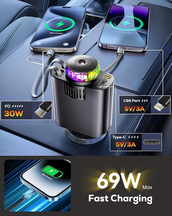 Retractable Car Charger with Air Freshener Diffuser & Star Lights - Image 6