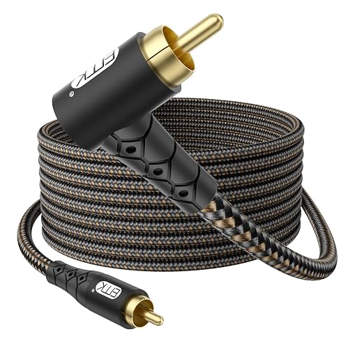 EMK 90 Degree RCA Subwoofer Cable 24K Gold-Plated Connector Nylon Braided by EMK
