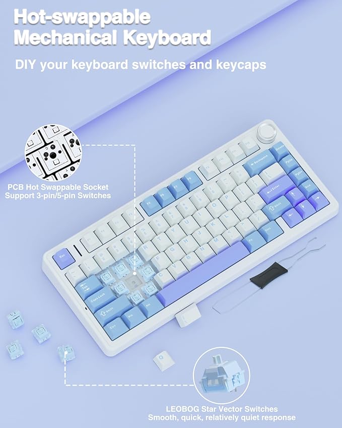 AULA F75 75% Wireless Mechanical Keyboard, Hot Swappable Creamy Keyboard - Image 5