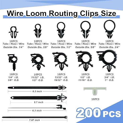 200pcs Car Wire Loom Routing Clips Push Mount Cable Tie Assortment 15 Sizes Car - Image 2
