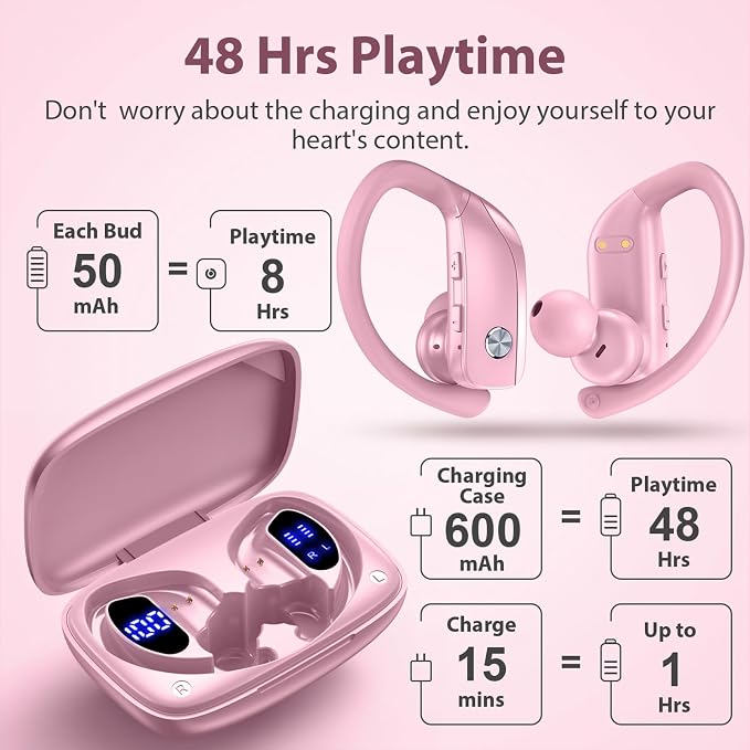 bmanl Wireless Earbuds Bluetooth Headphones 48hrs Play Back Sport Earphones - Image 3