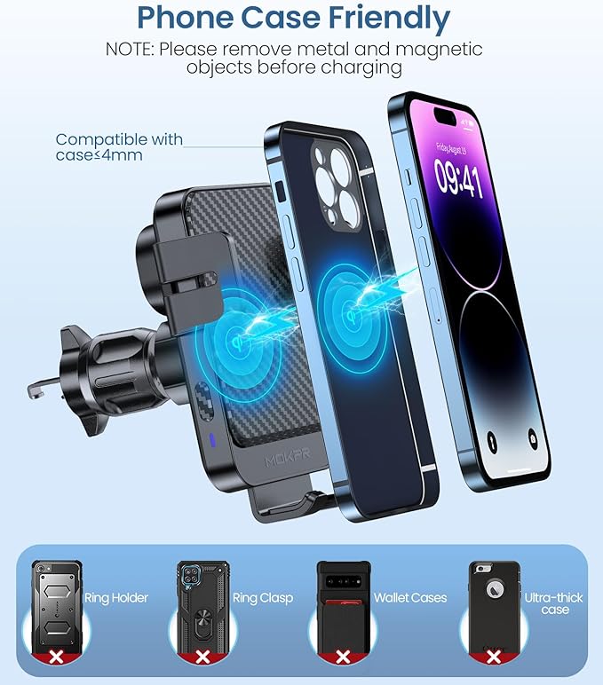 Wireless Car Charger, MOKPR 15W Fast Charging Auto-Clamping Car Mount Universal - Image 7