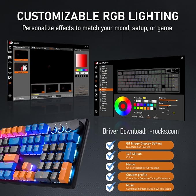 iRocks K74R Wireless RGB Illuminated Mechanical Gaming Keyboard, Hot-Swappable - Image 3