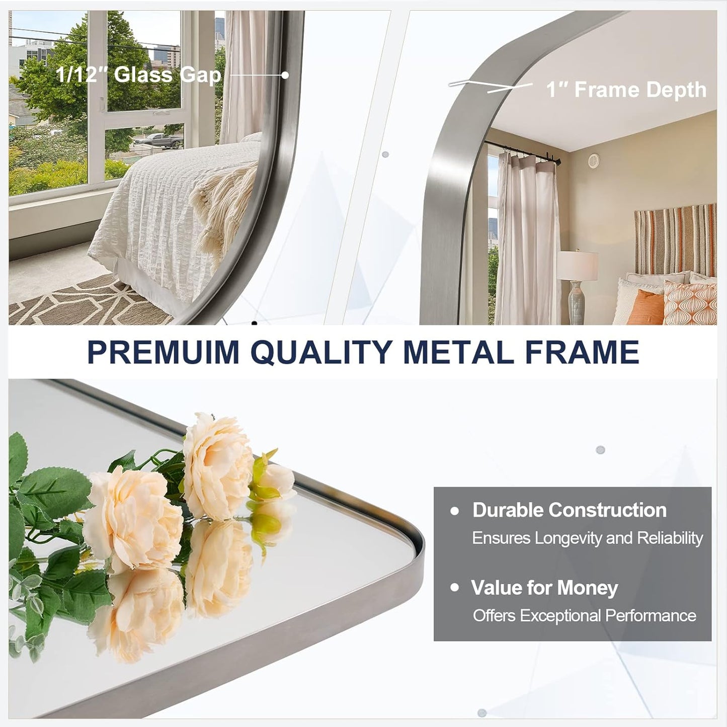 ANDY STAR Brushed Nickel Bathroom Mirror, 30x40” Oblong Mirror with Stainless Steel Metal Frame, Silver Oval Vanity Mirror for Over Sink, Modern Anti Rust Wall Mounted