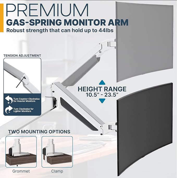 Premium Height Adjustable Single Monitor Arm Stand: Desk/Grommet Mount - Image 5