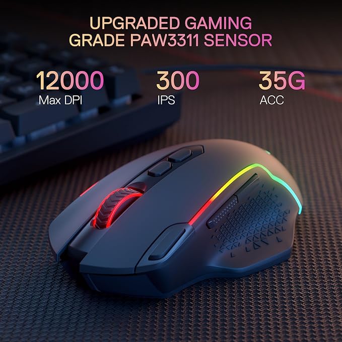 Redragon M810 MAX 3-Mode Wireless Gaming Mouse, 12000 DPI Wired/Wireless RGB - Image 4