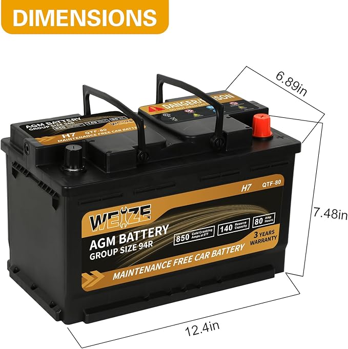 Weize Platinum AGM Battery BCI Group 94R - 12v 80ah H7 Size 94R Automotive - Image 2