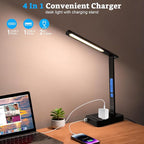 Smart Desk Lamp with Dual USB Charging & 2 AC Outlets, Digital Clock, - Image 3