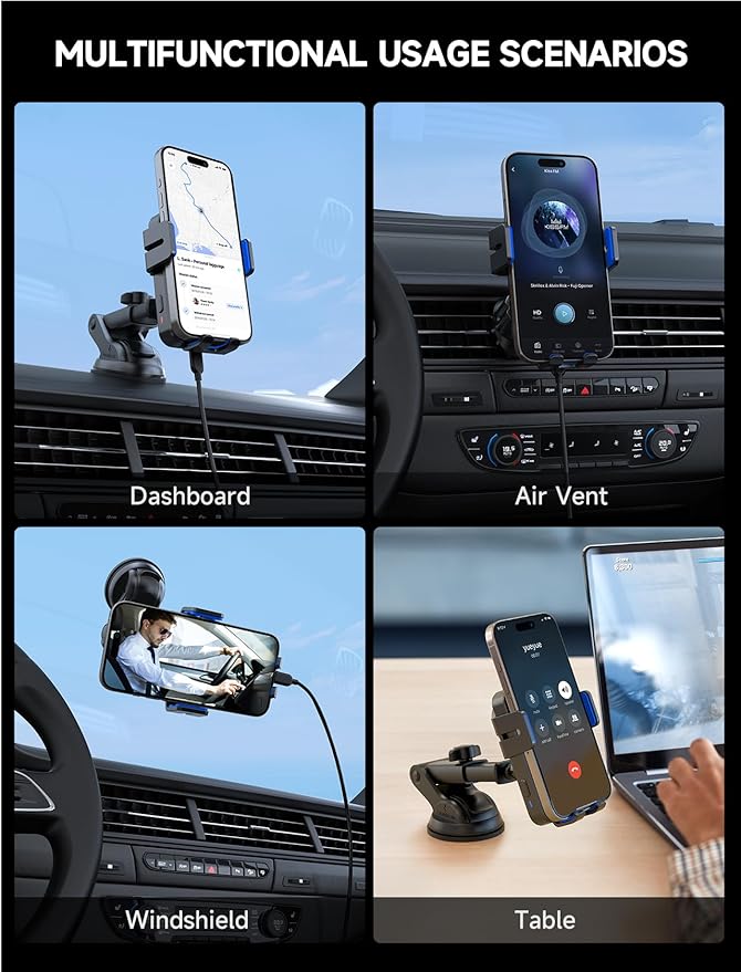MOKPR Wireless Car Charger, 15W Auto Clamping Car Charger Dash Windshield Air - Image 2