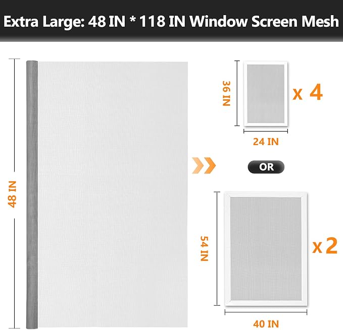 Window Screens Replacement Repair Kit, Durable Fiberglass Mesh Roll - Image 2