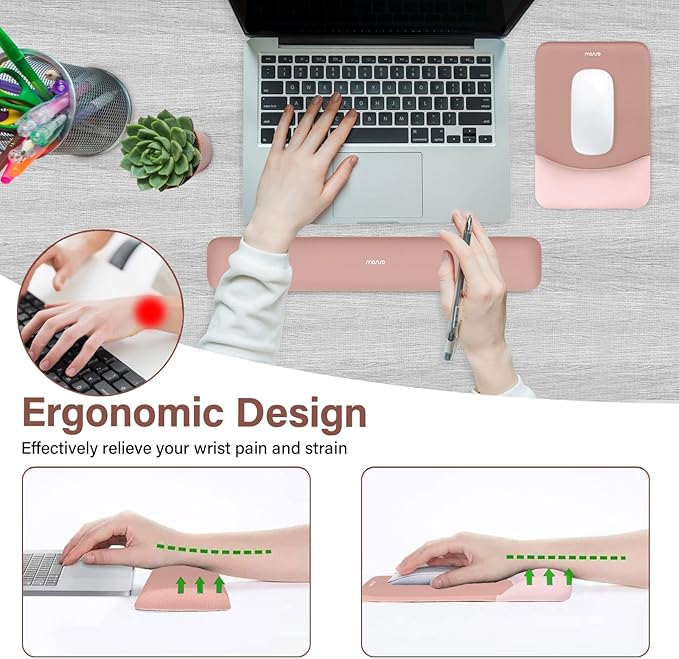 MOSISO Wrist Rest Support for Mouse Pad&Keyboard Set, Rectangular Ergonomic - Image 2