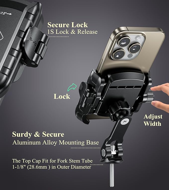 BRCOVAN Bike Fork Stem Phone Mount Holder Adjustable Bicycle Headset Top Cap - Image 4