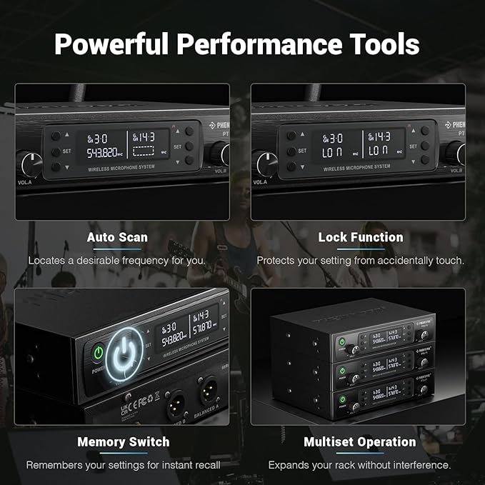Phenyx Pro Dual UHF Wireless Microphone System，Auto-Scan Cordless Mic Set w/ - Image 5