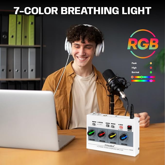 4 Channel Headphone Amplifier 7 Color Light Headphones Amp - Image 3