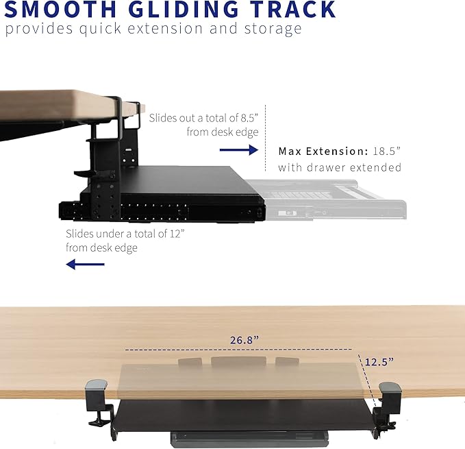 VIVO Large Clamp-on Height Adjustable Keyboard Tray, Pull Out Platform - Image 6