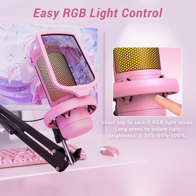 TONOR Gaming Microphone Arm Set, RGB Condenser Mic - Image 4