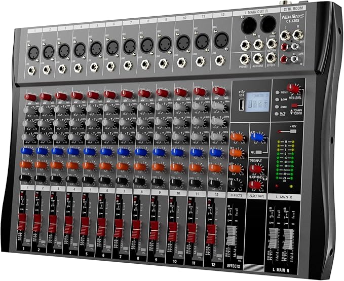 Professional DJ Audio Mixer, 12 Channel Audio Mixer, USB Interface, 12 XLR by PROFESSIONALAUDIOEQUIPMENT