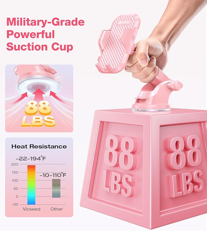 VICSEED Pink Phone Holder for Your Car Dashboard Windshield Air Vent Car Phone - Image 2
