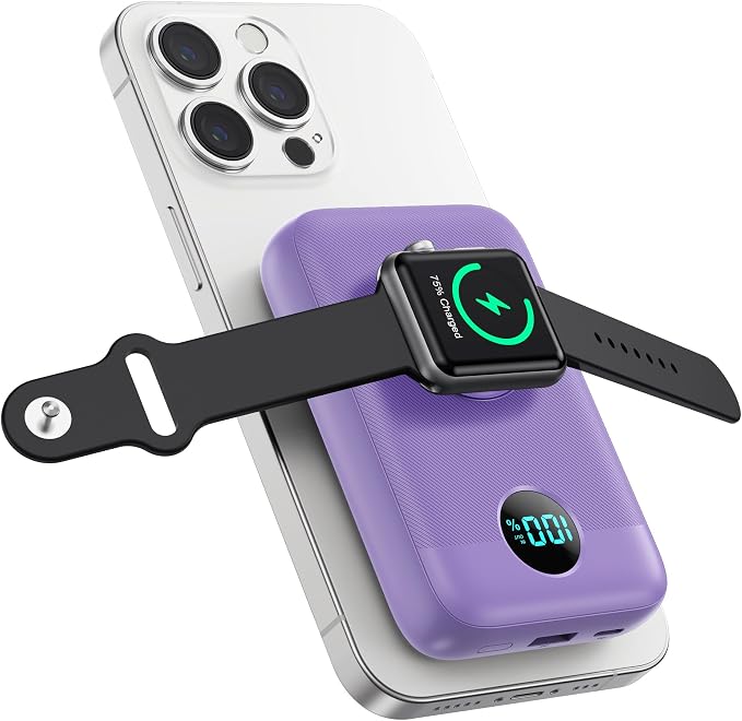 Magnetic Portable Charger 10800mAh, 4-in-1 Wireless Power Bank by Pxwaxpy