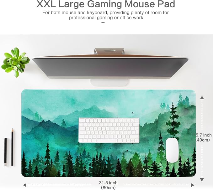 Lokigo Green Forest Mouse Pad, Waterproof Extended Large Gaming Mousepad - Image 2