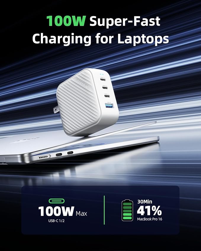 100W USB C Charger 4 Port GaN Wall Charger Block Compact Power Adapter - Image 2