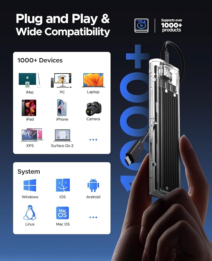 ORICO M.2 NVMe SSD Enclosure, USB 3.2 Gen 2, Transparent External Solid State - Image 5