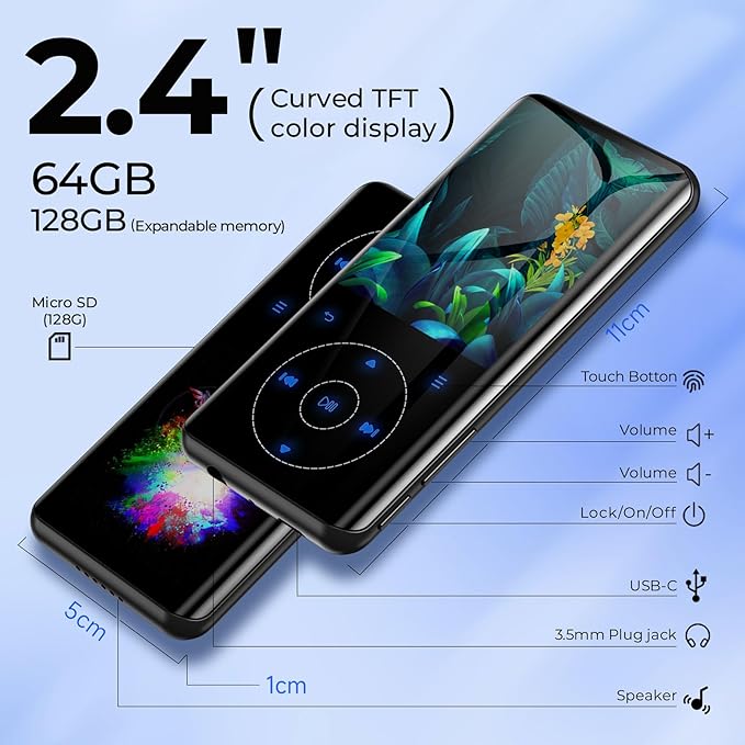 RUIZU 64GB MP3 Player with Bluetooth 5.3, 2.4 inch Screen, Portable Music Player - Image 4